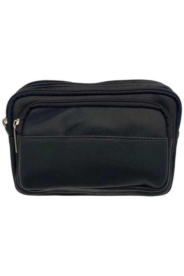 Le Donne Leather Tri Zip Four Compartment Waist Bag Black