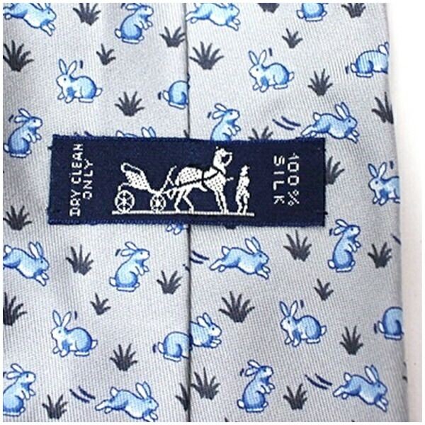Hermès Silk Necktie Rabbit Pattern Used A Rank Gray Blue 9cm Mens
