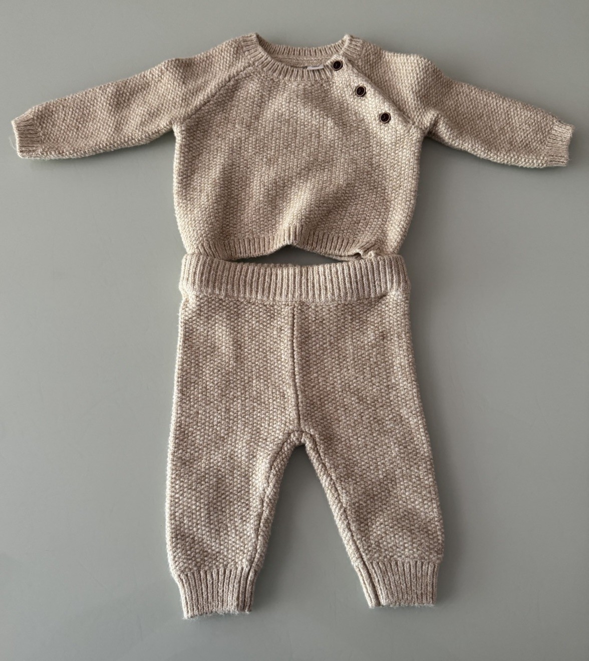 JANIE AND JACK Snow Cub Tan Cable Knit Romper Set Size 0/0-3Month