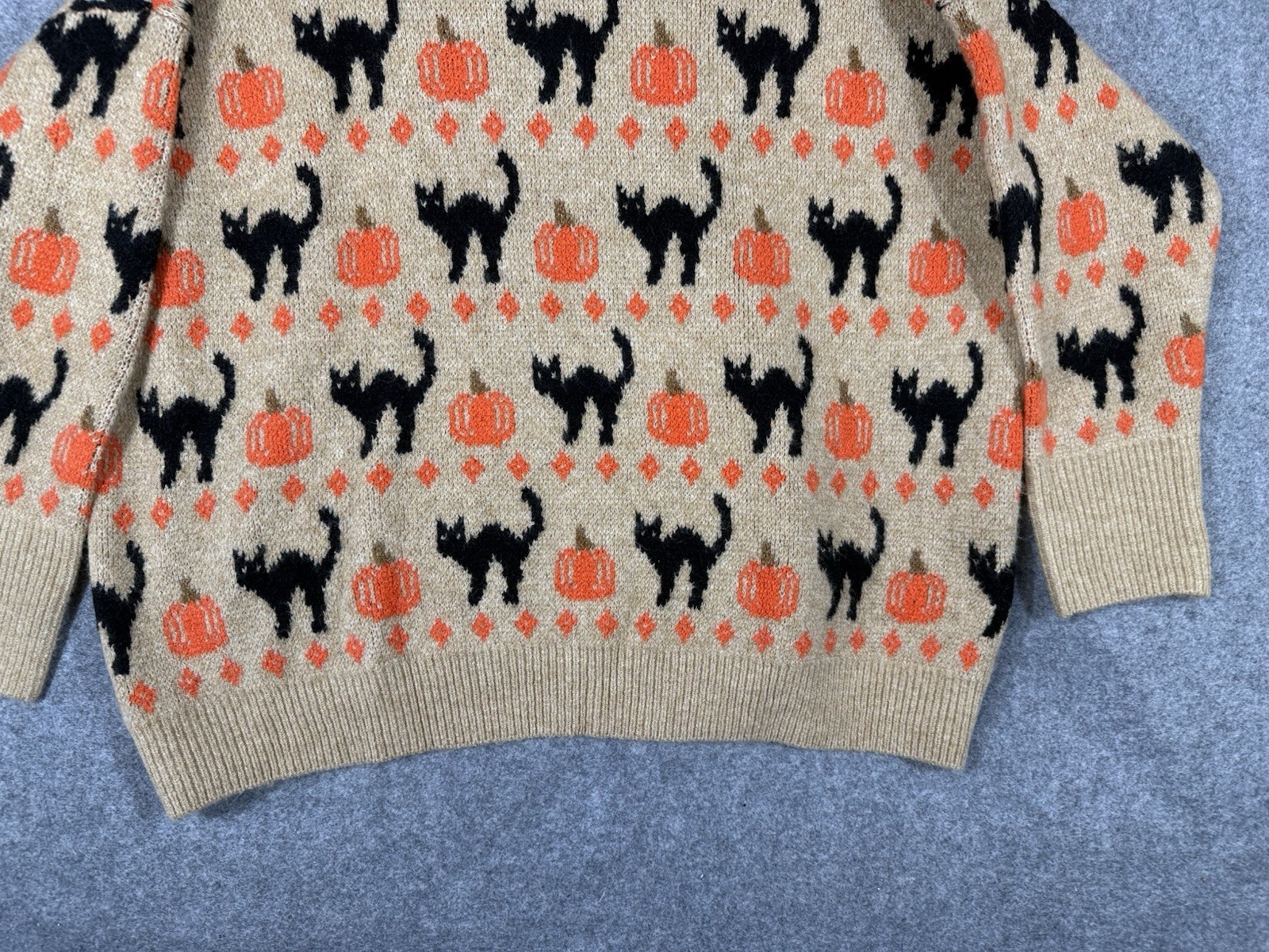 Vince Camuto Pullover Halloween Sweater Womens XL Beige Tan Knit Crew Neck NWT