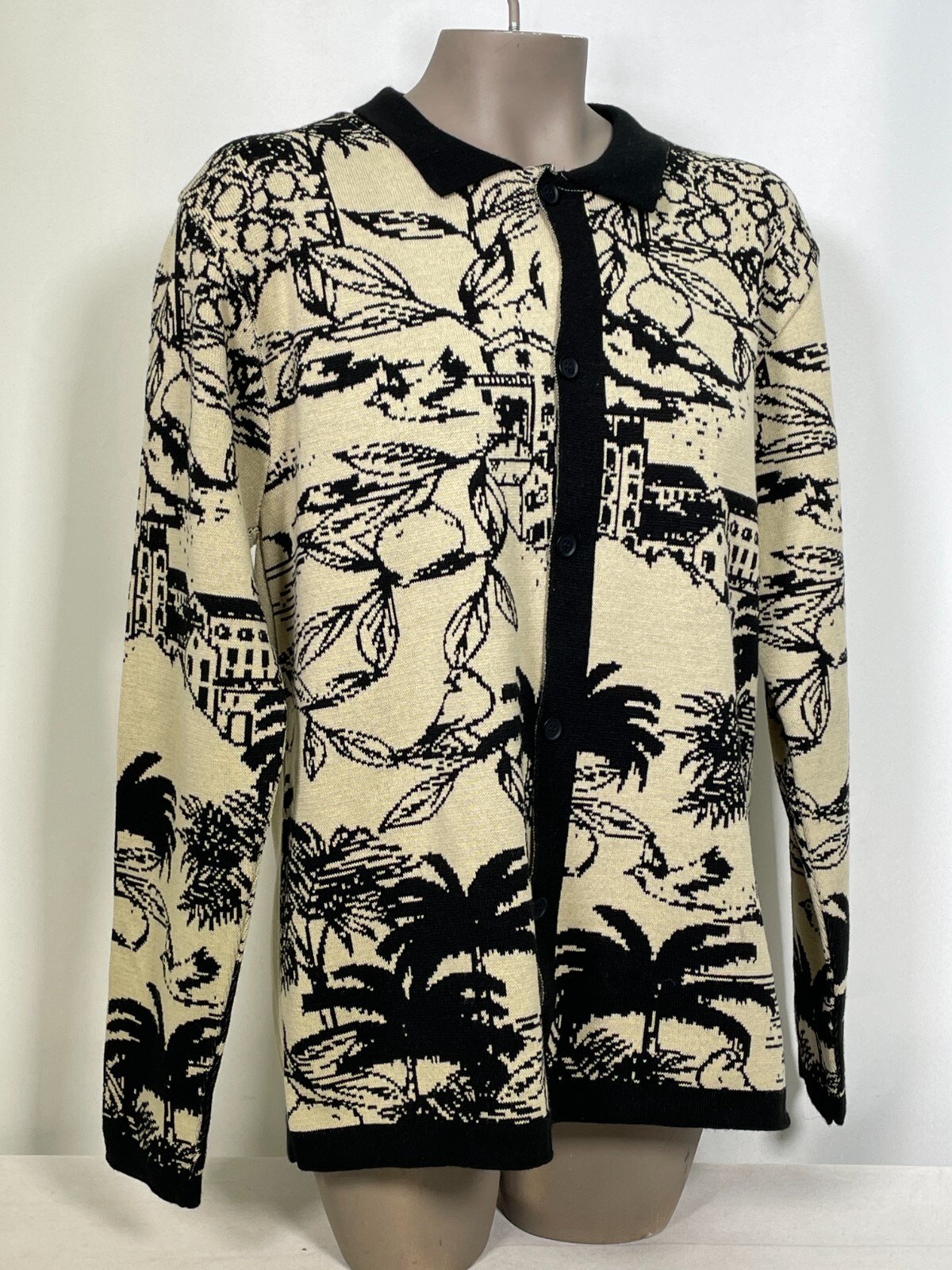BoohooMAN Long Sleeve Palm Patterned Knitted In Black Shirt Men’s MEDIUM NWT