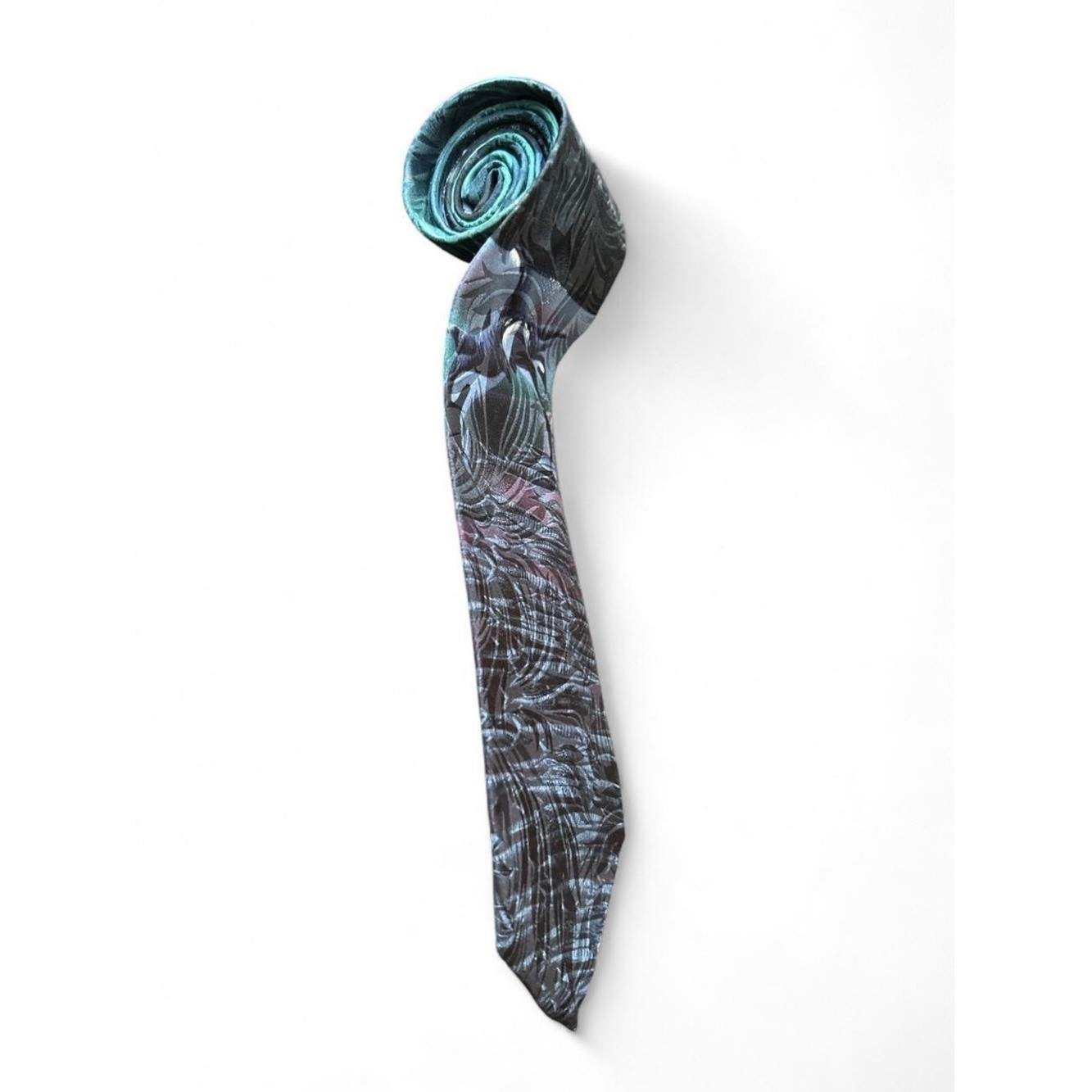 Orca Whale Tie Vintage Novelty Dark Teal Ocean Art Coastal Marine Biologist EUC