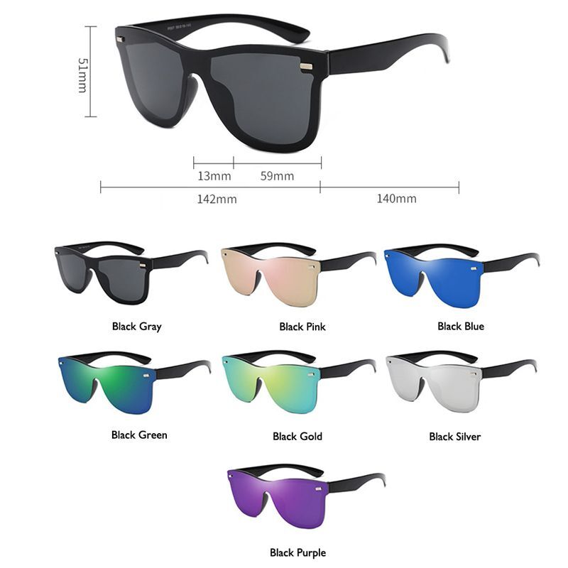 Rimless Square Sunglasses -Polycarbonate UV400 Mirror Lens Retro Plastic Eyewear