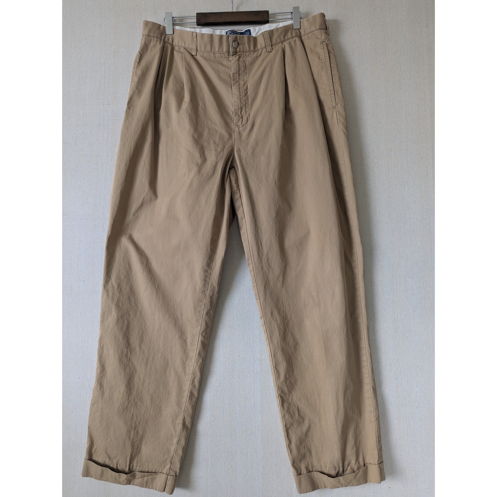 Vintage Polo Ralph Lauren Hammond Pant Mens 38×32 Khaki Tan Pleated Cuffed Chino