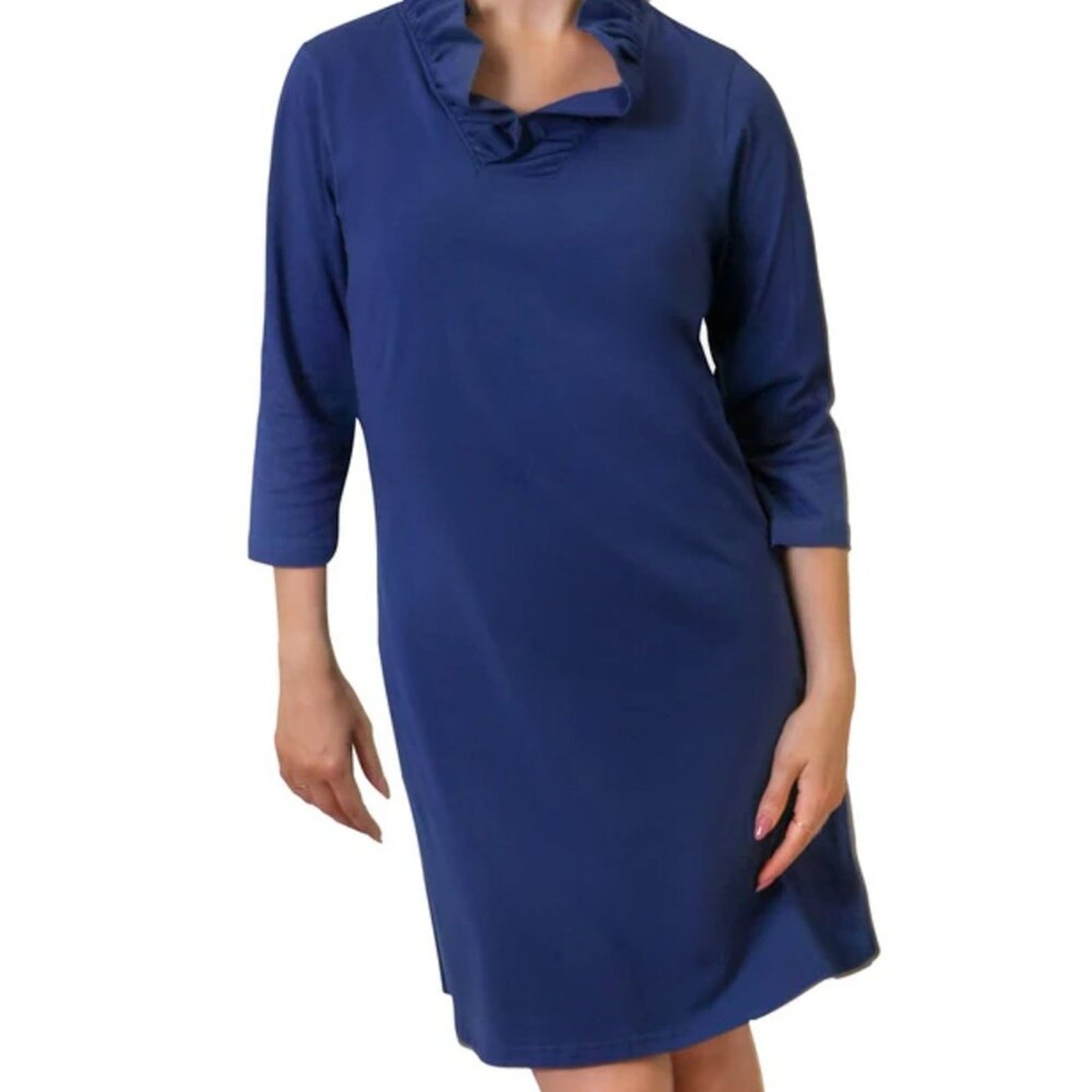 NWT Ana Clare Sophia Ruffle Neck Dress Navy XS
