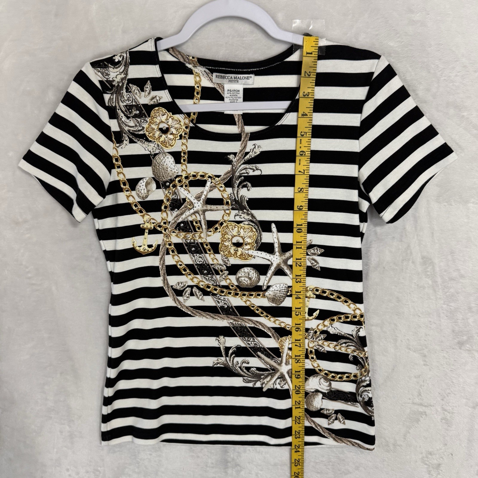 Studded Nautical Striped T Shirt Size Small P Sailor Top Seashell Beach Anchor