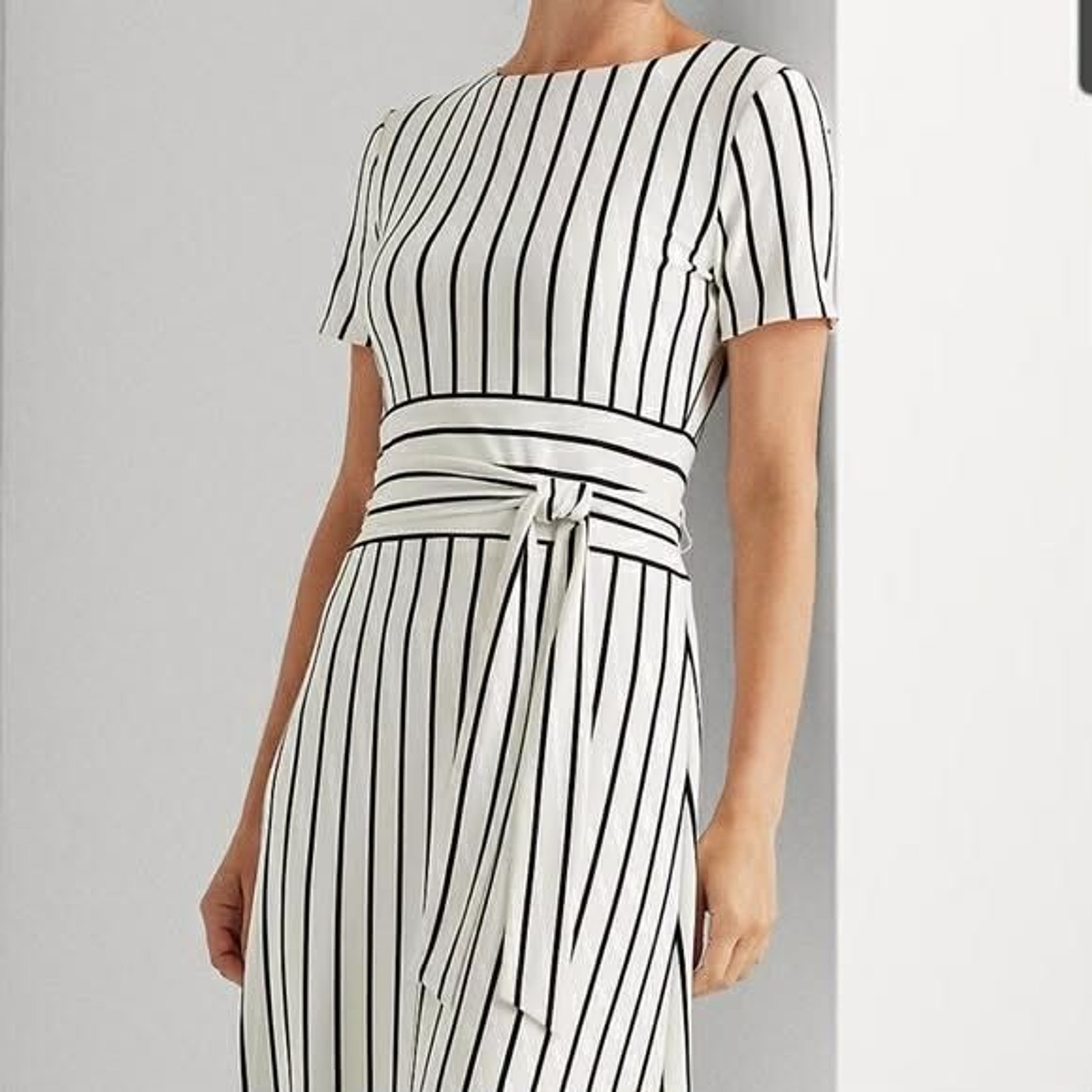 Ralph Lauren Striped Jersey Dress Navy Midi NWT $125 MSRP Nautical Old Money
