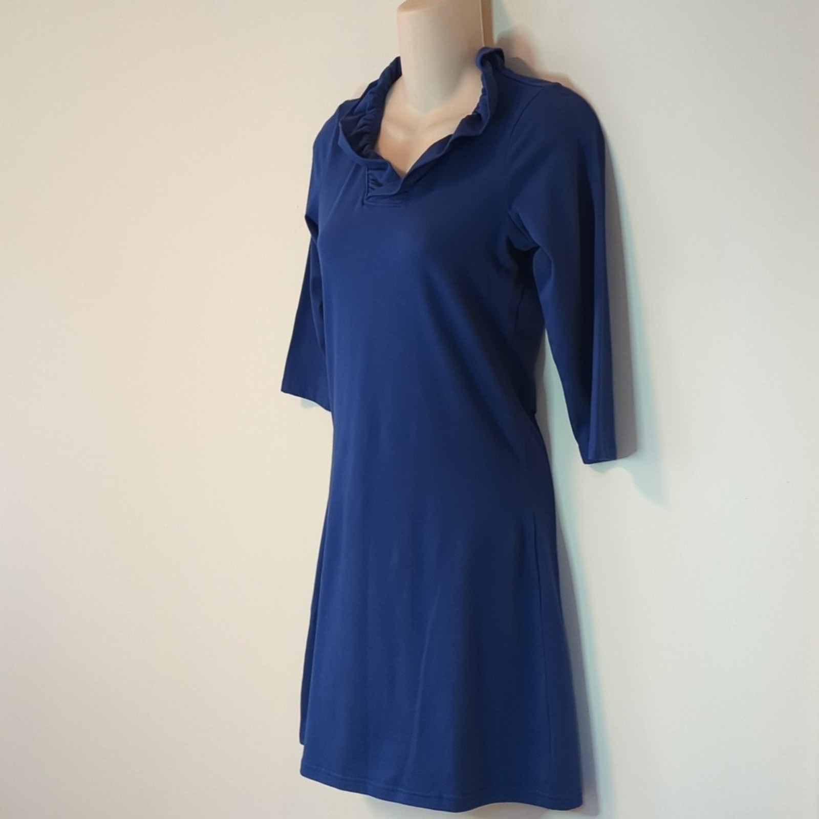 NWT Ana Clare Sophia Ruffle Neck Dress Navy XS