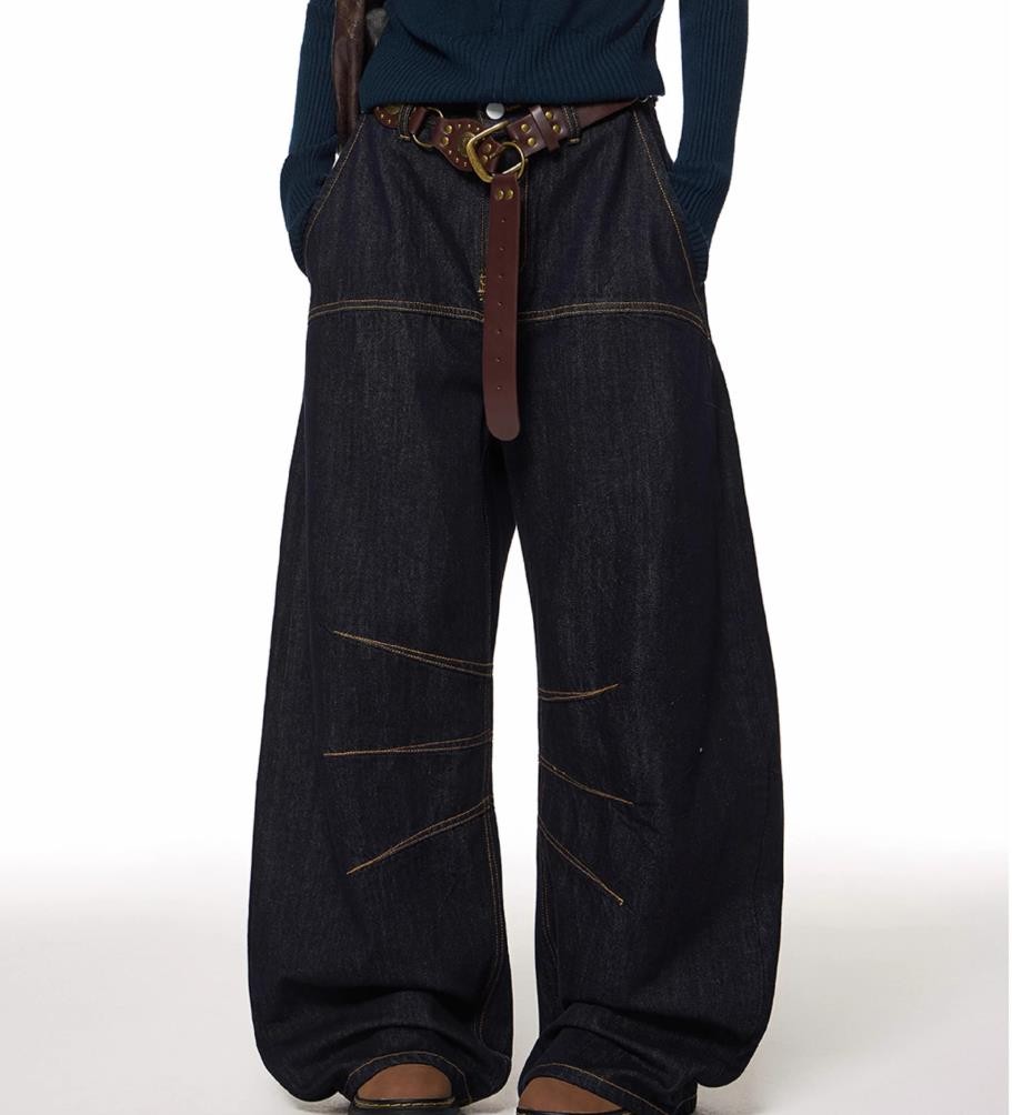 Men’s Black Denim Cotton Jeans Straight Wide Punk Hip Hop Trousers Pants Casual