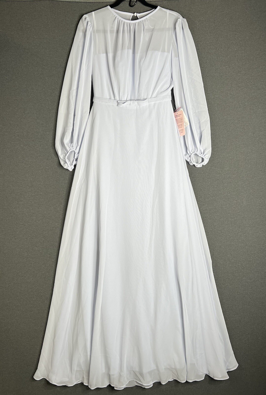 DESSY Chiffon Gown Bridesmaid Full Length Dress Silver Dove Puff Sleeve Women 2R