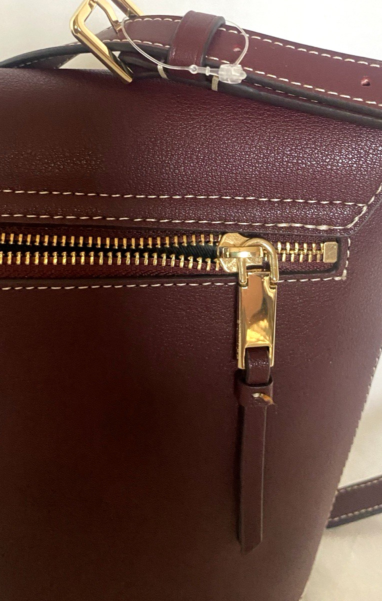 NEW Calvin Klein Crossbody Bucket Bag Statement Series Leather Lock Walnut GOLD