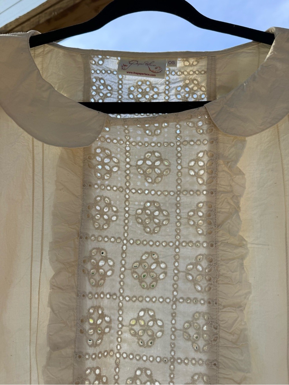 Cream Eyelet Lace Peasant Blouse with Peter Pan Collar
