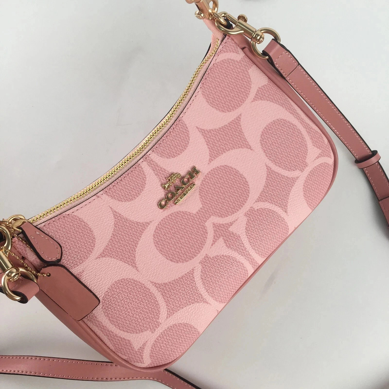 COACH Teri Shoulder Bag In signature canvas/Gold/Powder Pink New CAL51