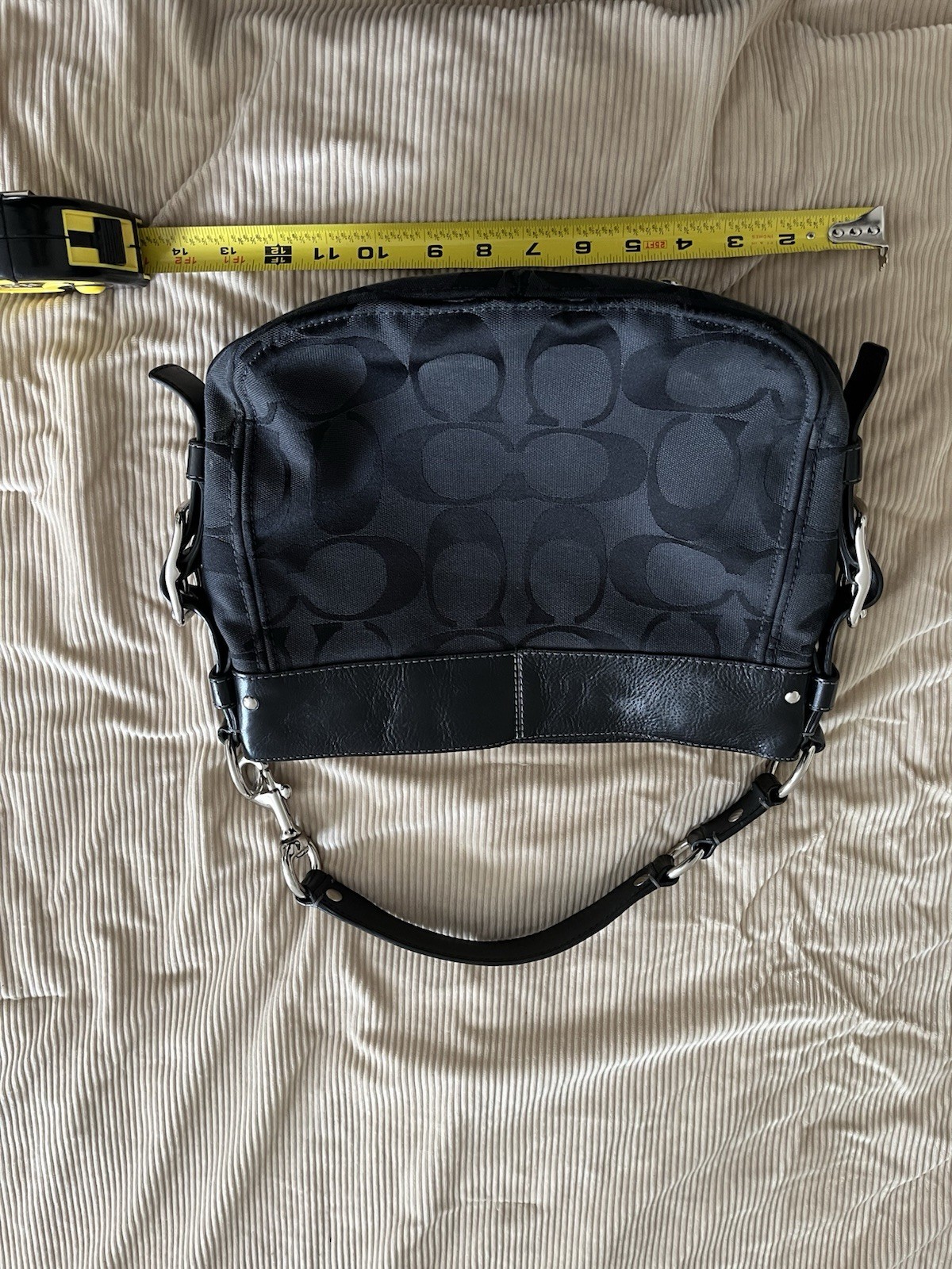Coach Black Signature Logo Buckle Accent Silver Hardware Shoulder Bag