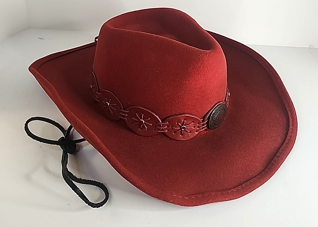 Bullhide Cowboy Hat by Monte Carlo Red Wool XL Black Leather Strap