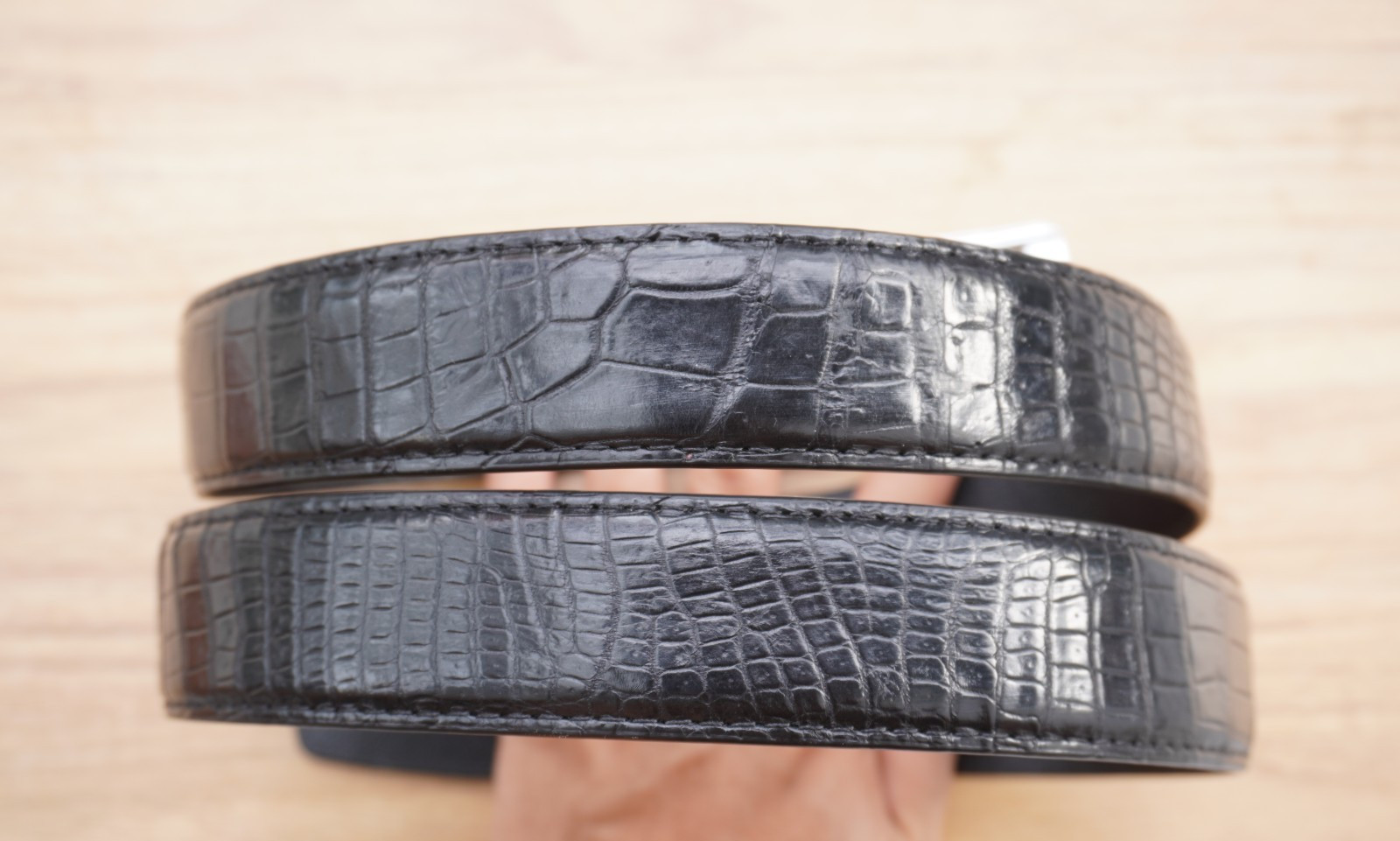 W 1.5 inch Black Genuine CROCODILE Belly LEATHER Skin Men’s Belt #M76