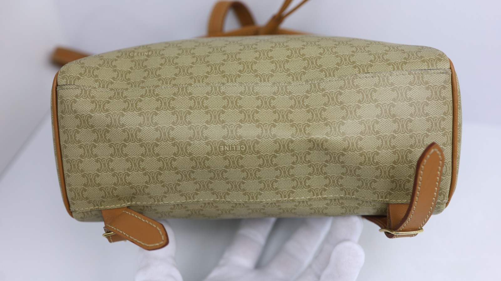 Rare Auth CELINE Vintage Beige Macadam Canvas Backpack – Monogram Rucksack Purse