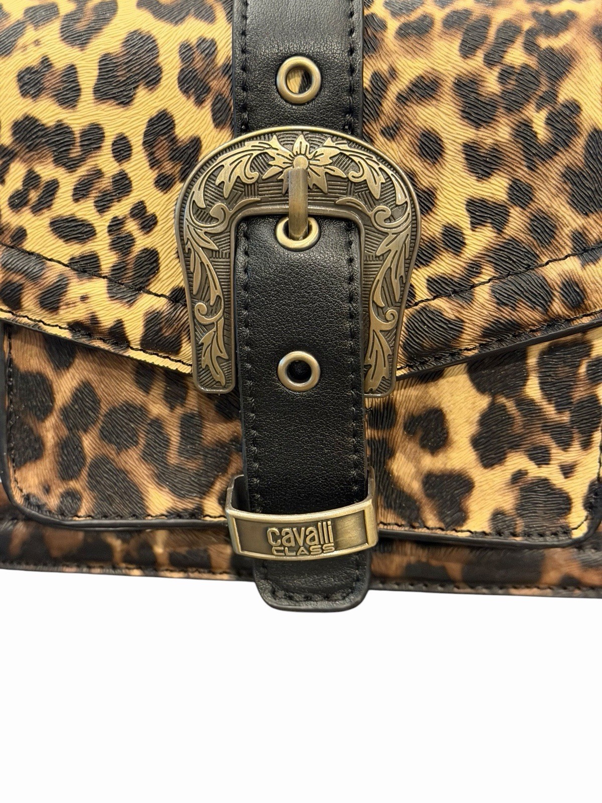 Cavalli Class Como Mini Bag Top Handle Leopard w/Black Crossbody Buckle NEW $98