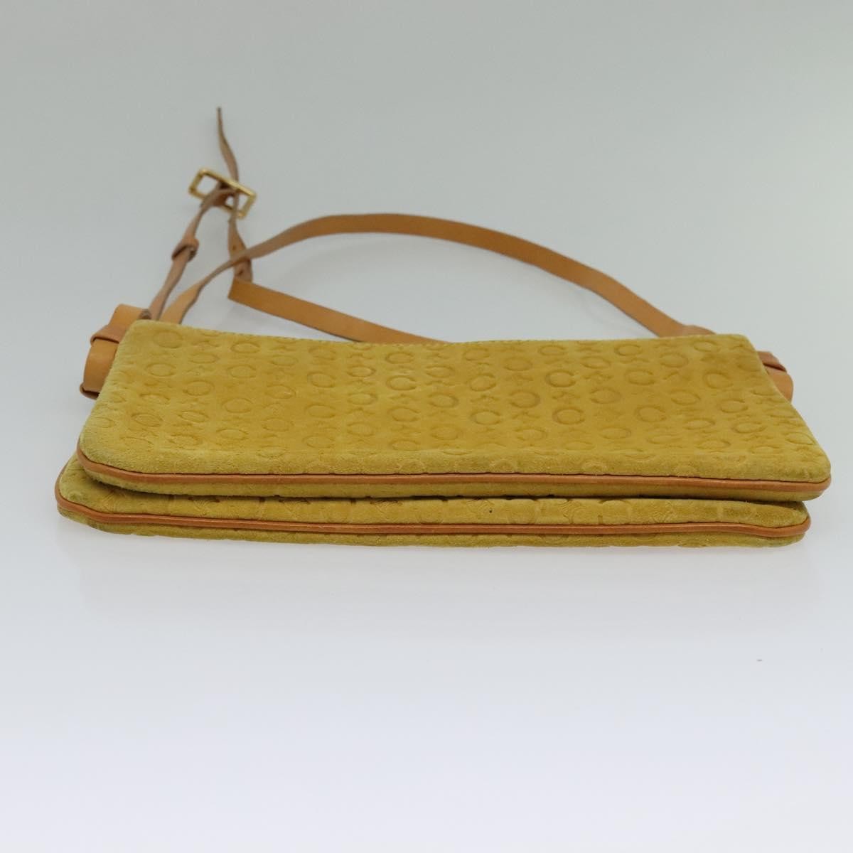 CELINE C Macadam Canvas Shoulder Bag Suede Yellow Gold Auth BA1861