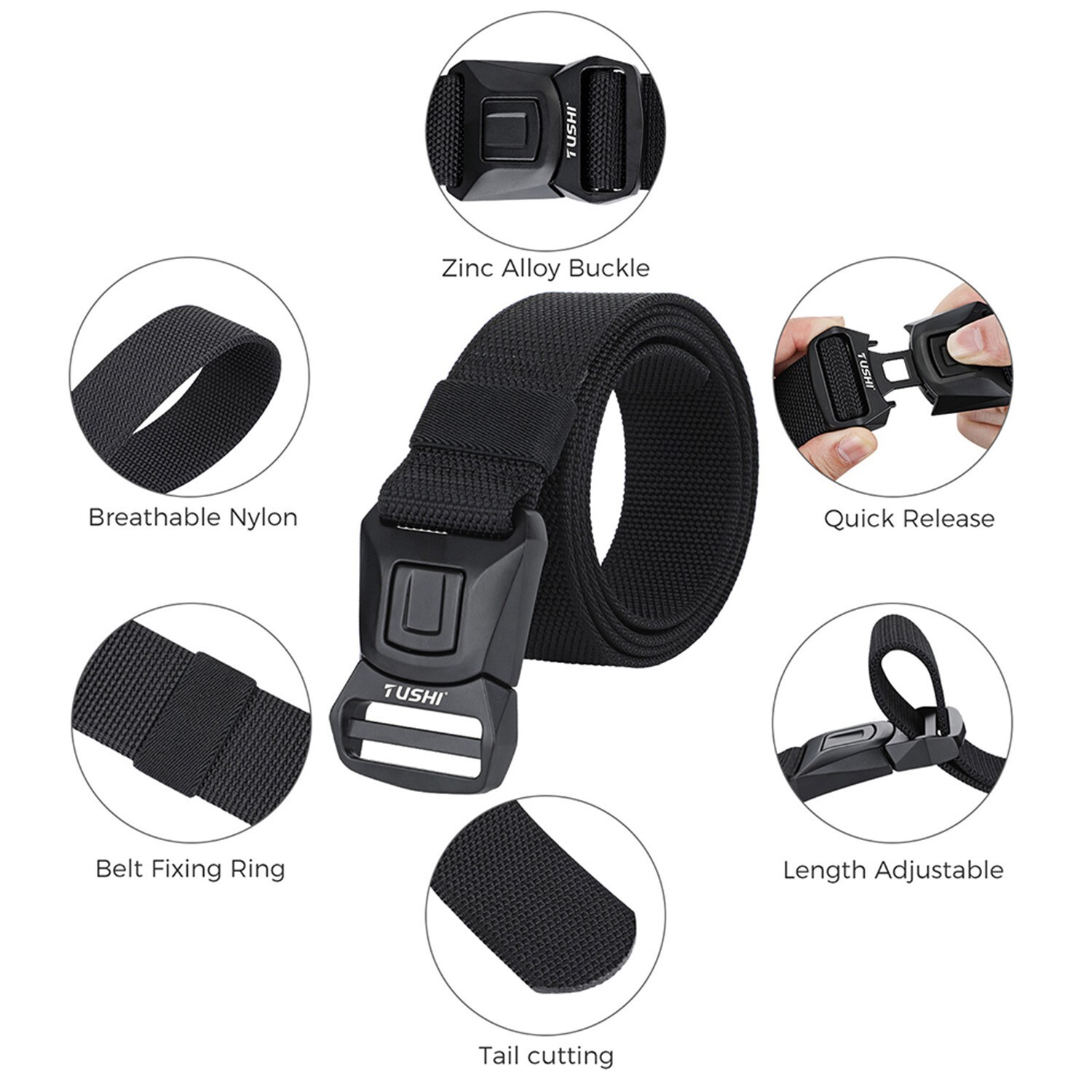 Lightweight Rigid Nylon Belt: Instant-Release Alloy Buckle, Breathable Comfort
