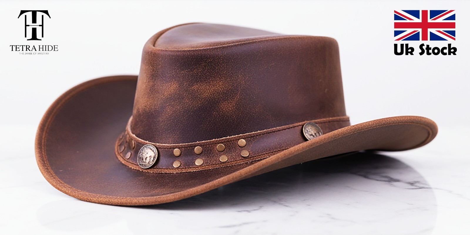 Genuine Leather Cowboy Hat Distressed Brown Crazy Horse Western Outback Bushman