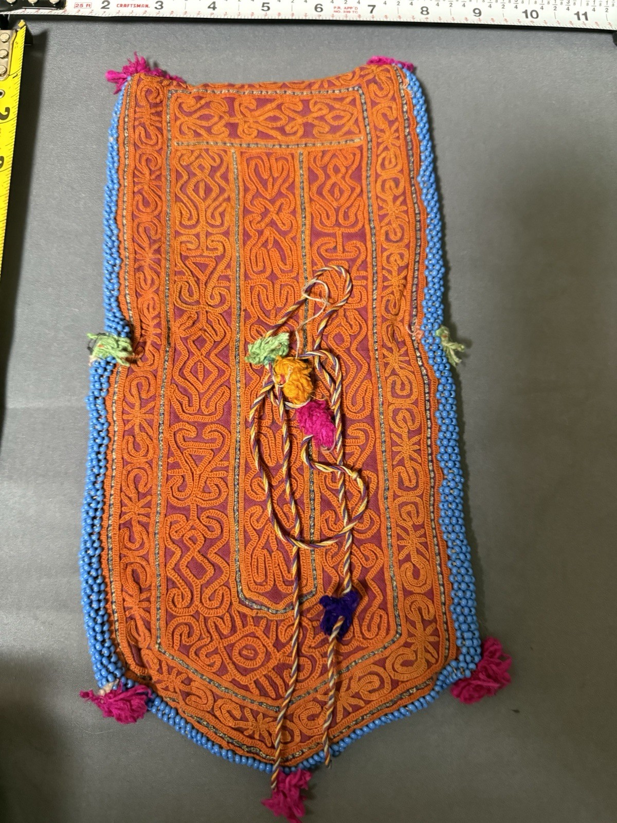 Vintage Afghan Kuchi Tribal Embroidered Beaded Textile Pouch Folk Art