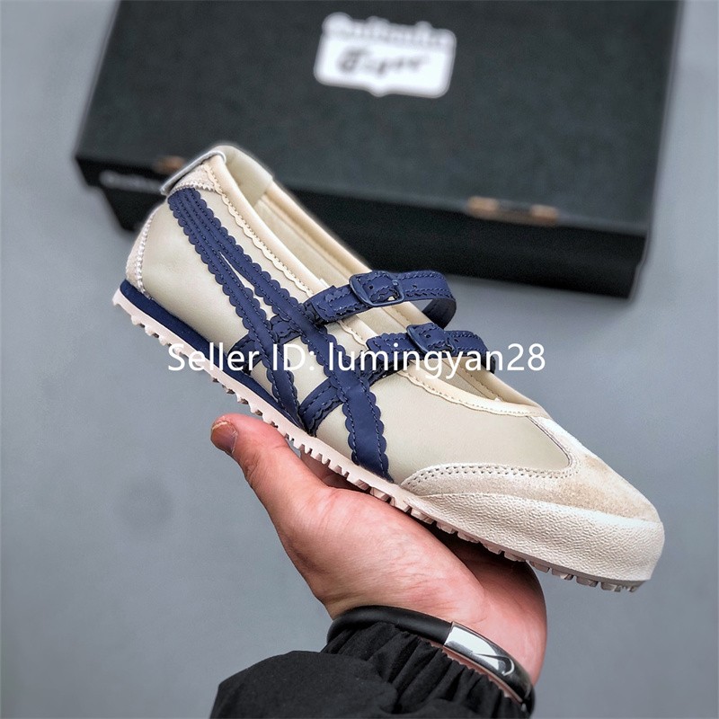 Vintage ONITSUKA TIGER MEXICO 66 TGRS BALLET FLATS Beige Navy Blue 1182A678-200