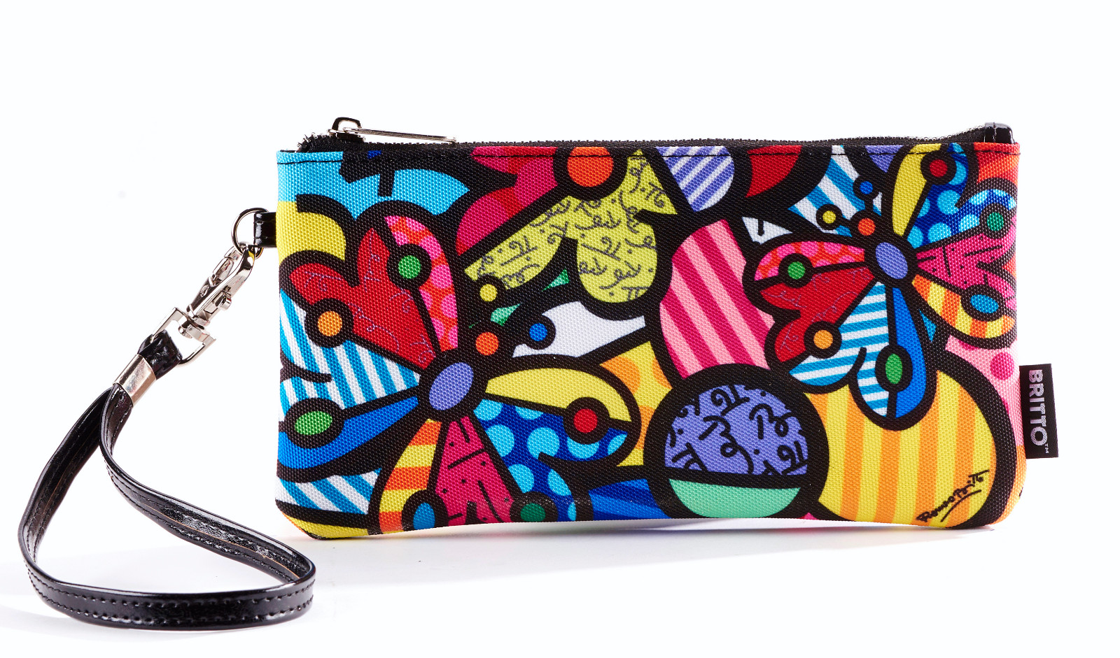 ROMERO BRITTO WRISTLET CLUTCH WALLET BUTTERFLY FLOWERS *NEW*