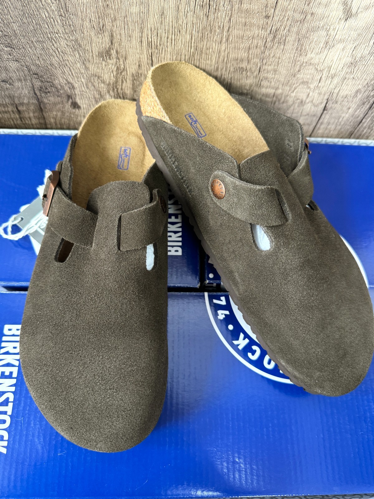 Birkenstock Boston Mocha Suede Soft Footbed Slip-Ons Clog Unisex EU37-45