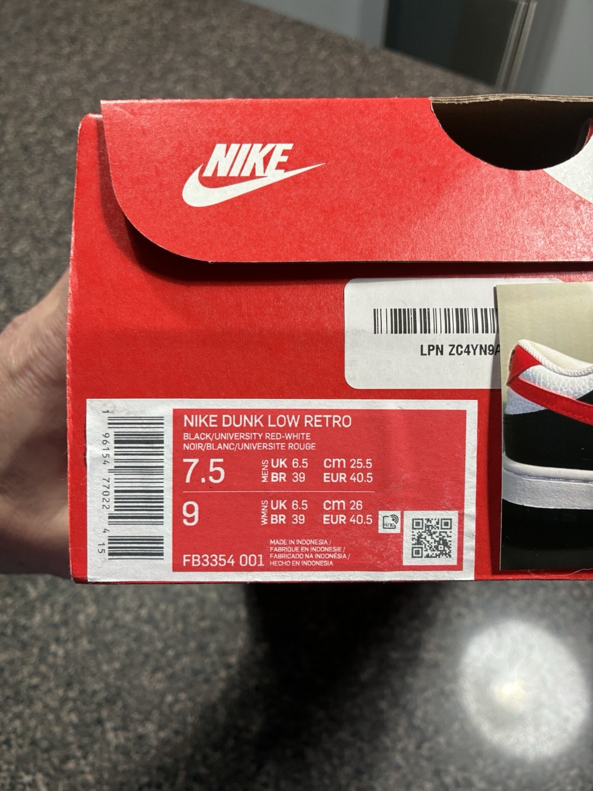 Nike Air Dunk Low Red Panda Black White Red Sneakers Size 7.5 FB3354 001