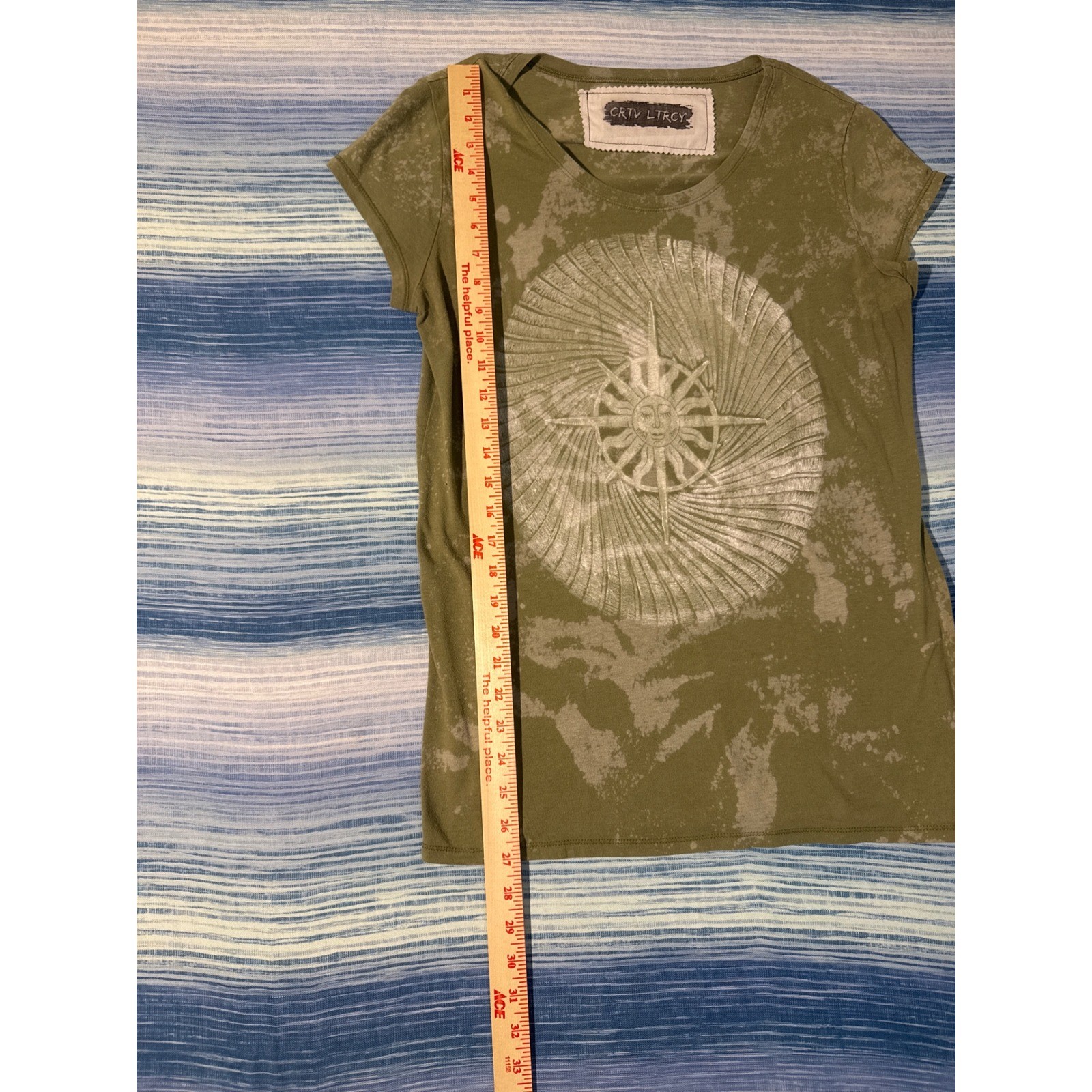 Upcycled Sun Block Print Bleach Wash Tee Olive Green Medium 1of1