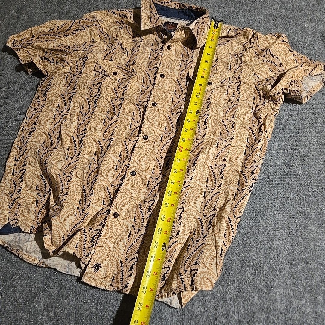 Moon Shine Spirit Shirt Men Large Gold Paisley Saw Tooth Pearl Snap Western