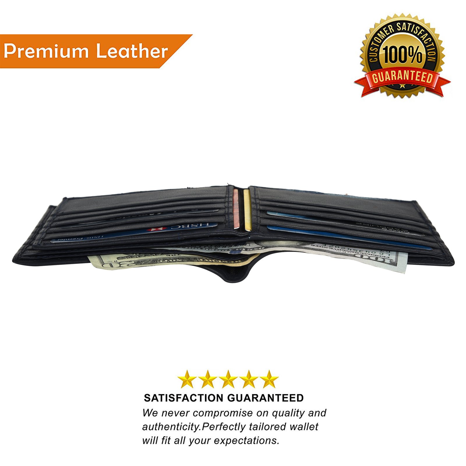 Leatherboss Genuine Leather Men Hipster RFID Protection with Middle Flap Wallet