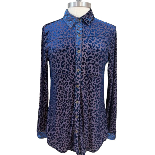 Semi Sheer Blue Animal Print Button Up Shirt Size Small