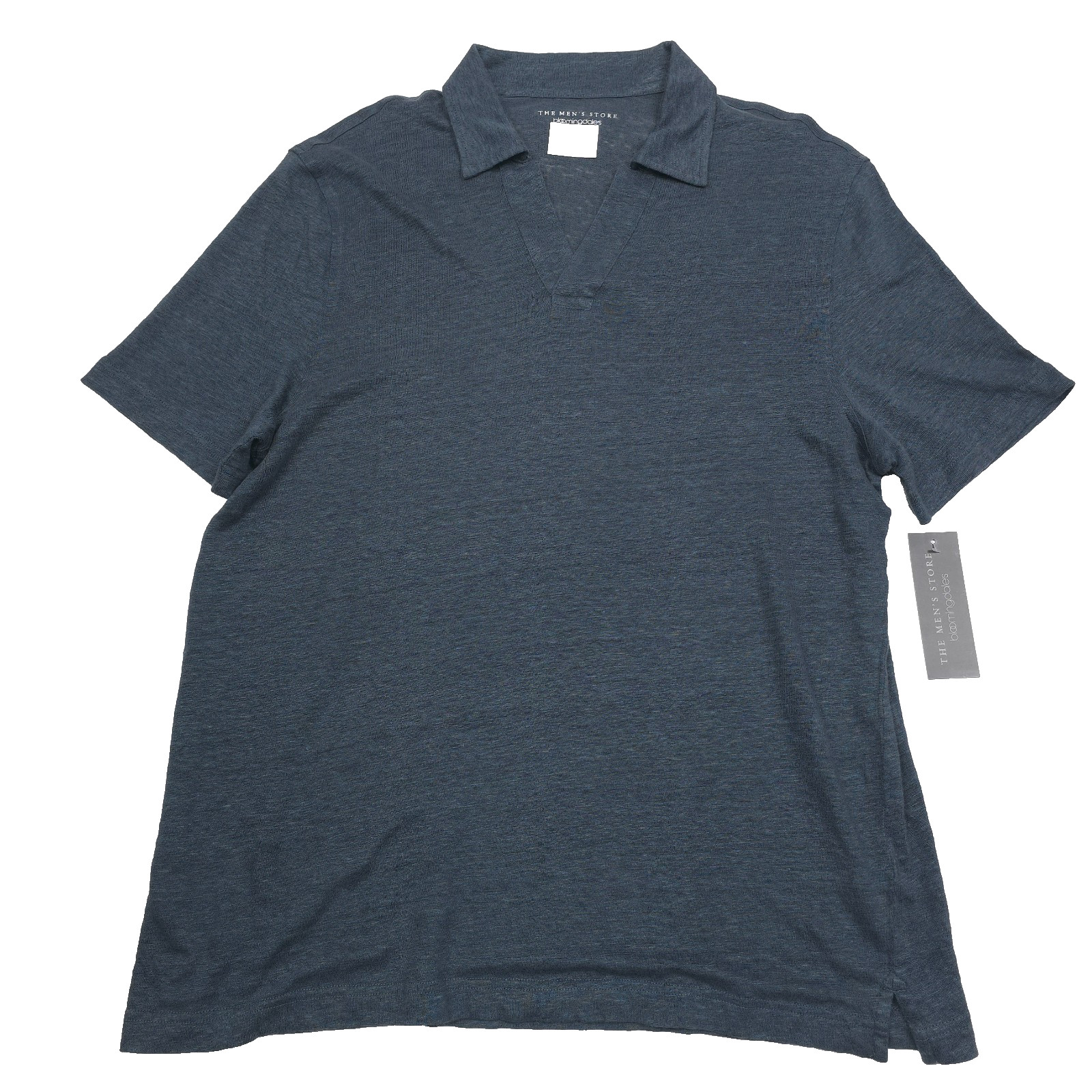 Bloomingdales Linen Polo Shirt Mens Large Dark Slate Green Johnny Collar NWT