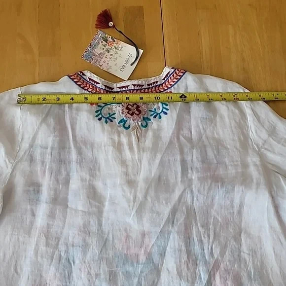 Johnny Was Oman Laceup Swing Embroidered Blouse Size L