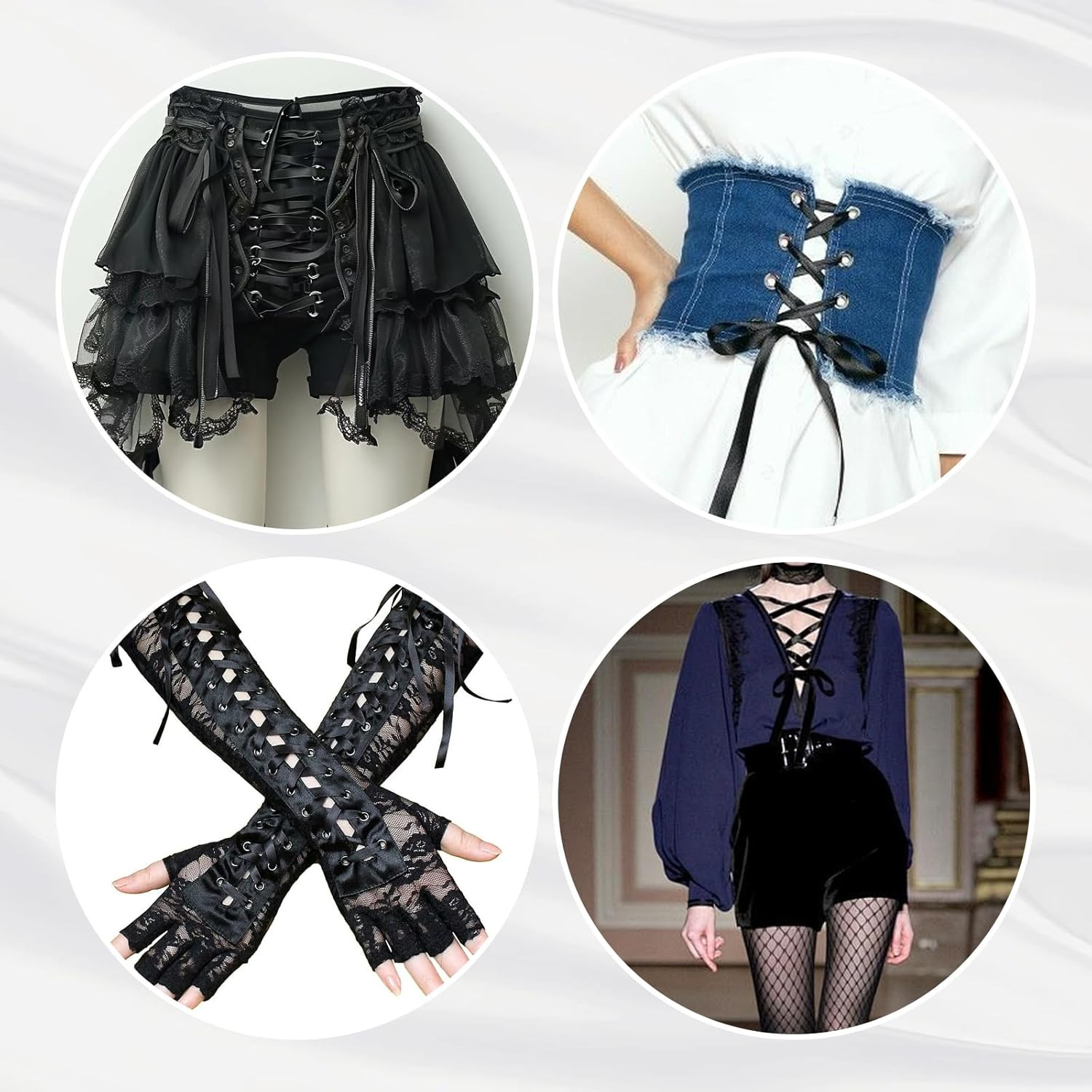197 Inches Corset Ribbon Laces Elegant Black Straps for Dress Adjustable Fit Sat