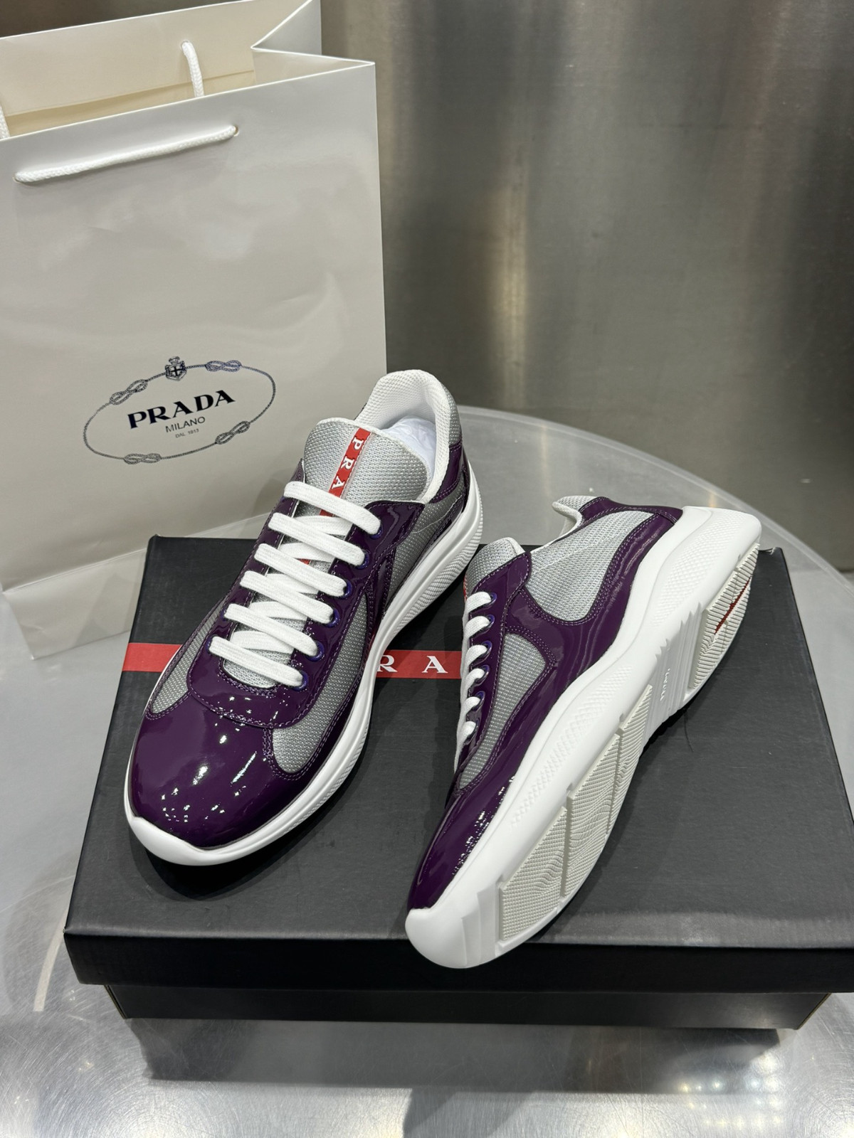 Prada Americas Cup Men’s purple Low-top Fashion Casual Sports Shoes