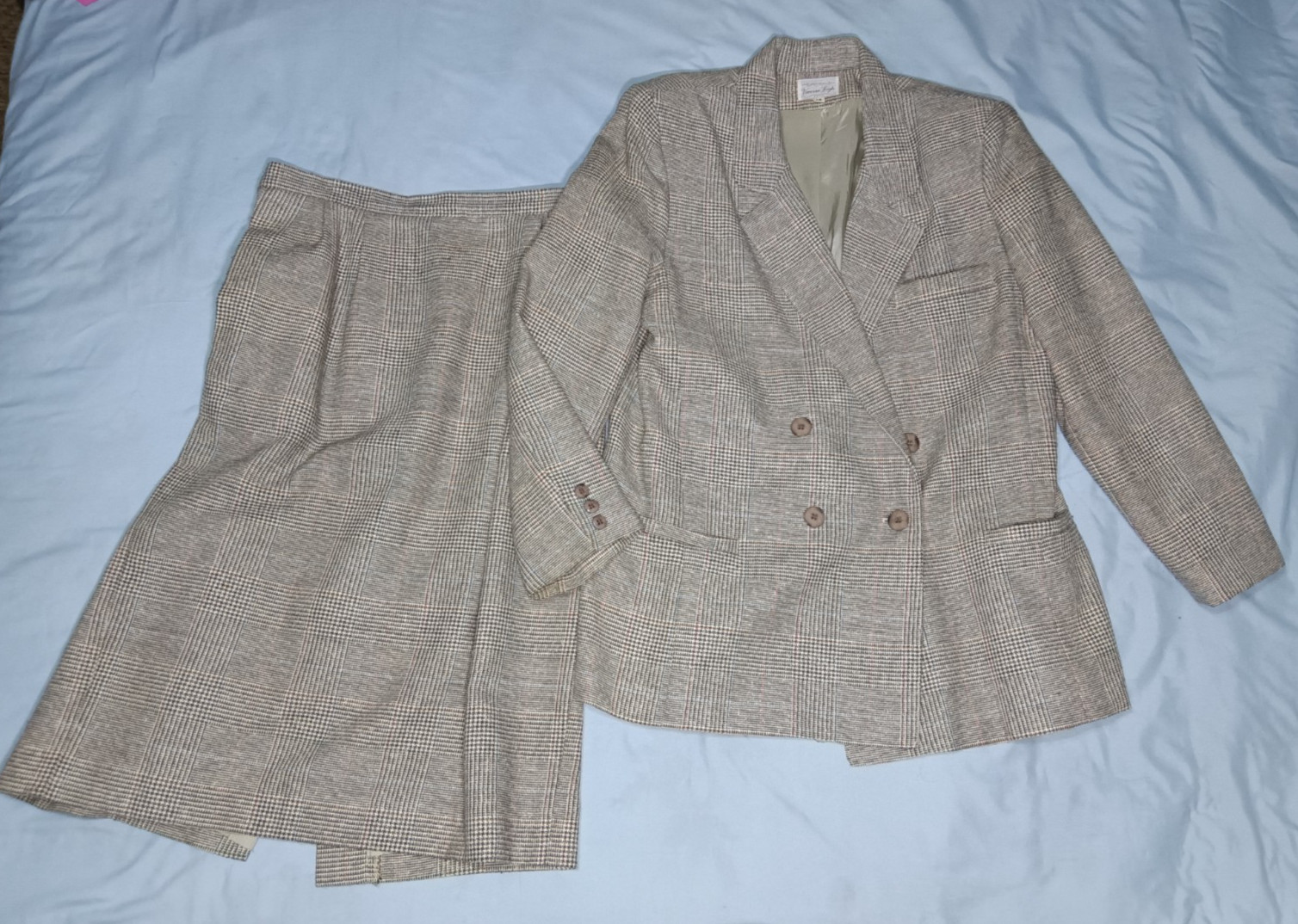Vanessa Leigh Skirt Suit 2pc Double Breast Jacket & Skirt Glen Plaid Woman’s 14
