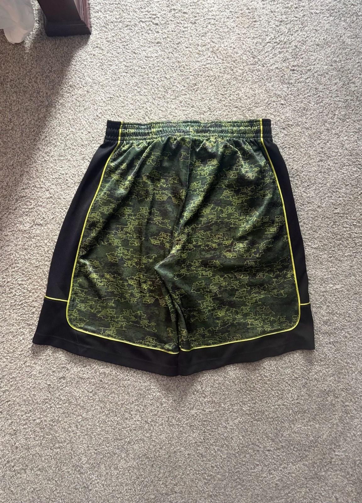 AND1 Men’s Digital Camo Printed Basketball Shorts Black and Neon Green