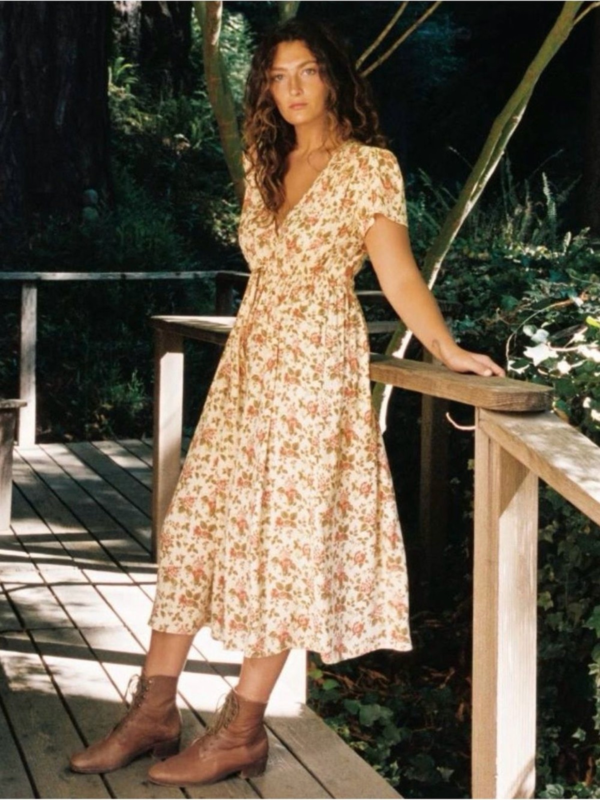 Christy Dawn The Simple Dawn Midi Dress Buttercream English Rose Floral Medium