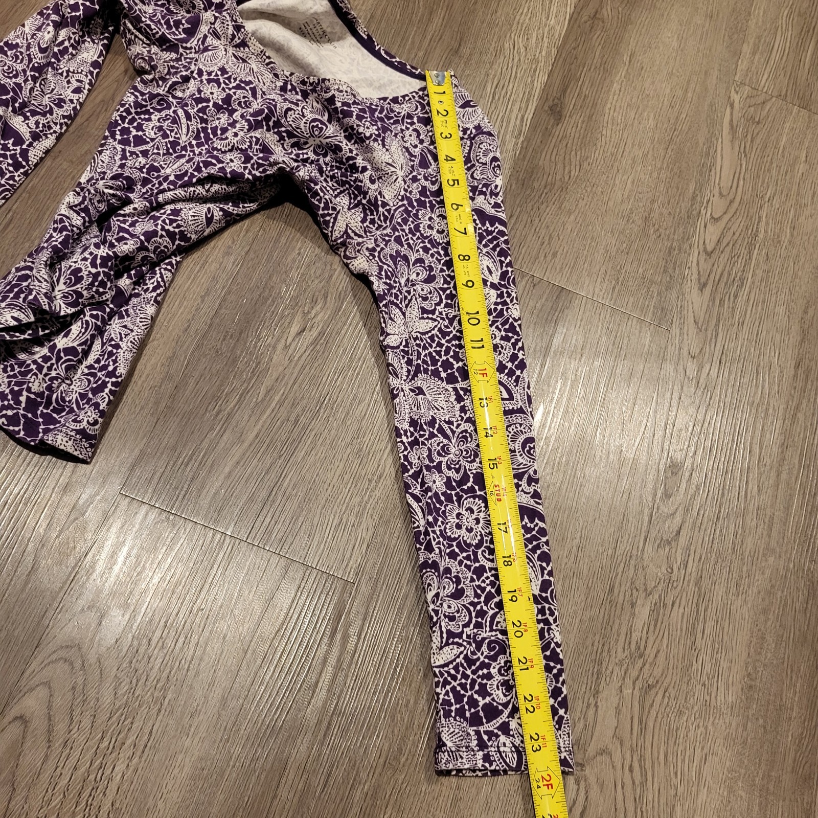Charter Club 100% Pima Cotton Long Sleeve Purple/White Design Top Sz Petite/S