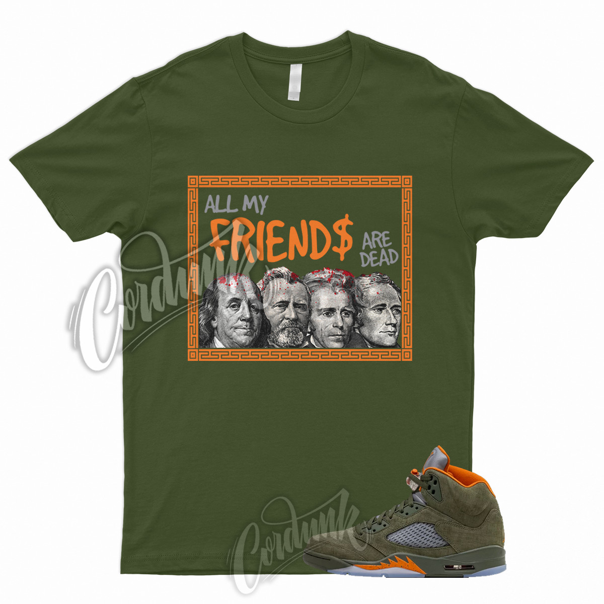5 Olive Army Solar Orange Black Retro Green Sequoia Shirt Match FRIENDS Jordan