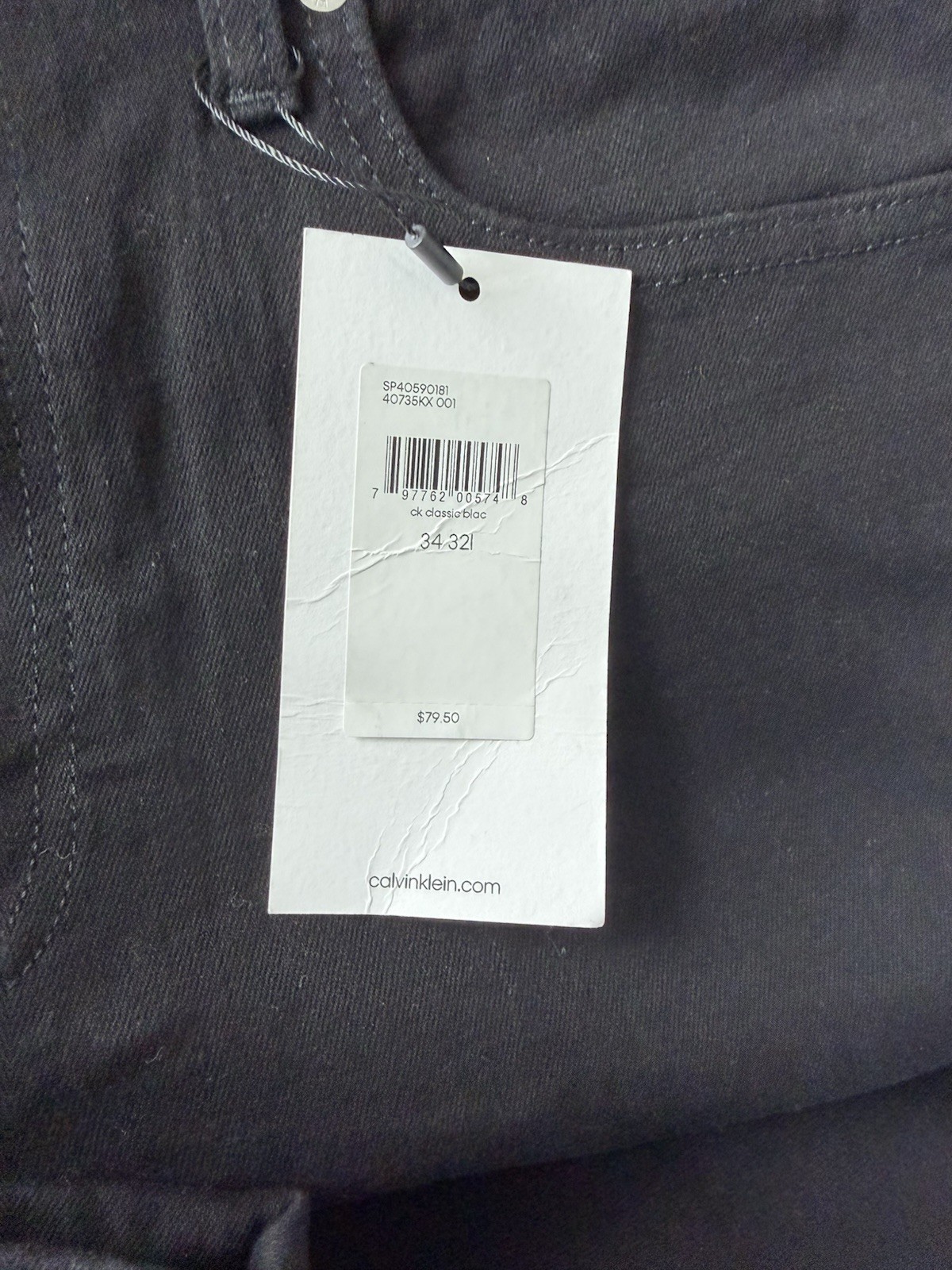 Calvin Klein Men’s Slim Fit Black Solid Denim Jeans Logo Accent Regular Size