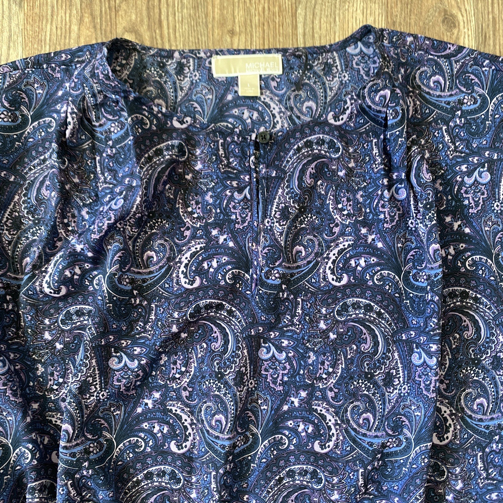 MICHAEL KORS Purple Blue Paisley Blouse Drawstring Waist Batwing Dolman Sleeve L