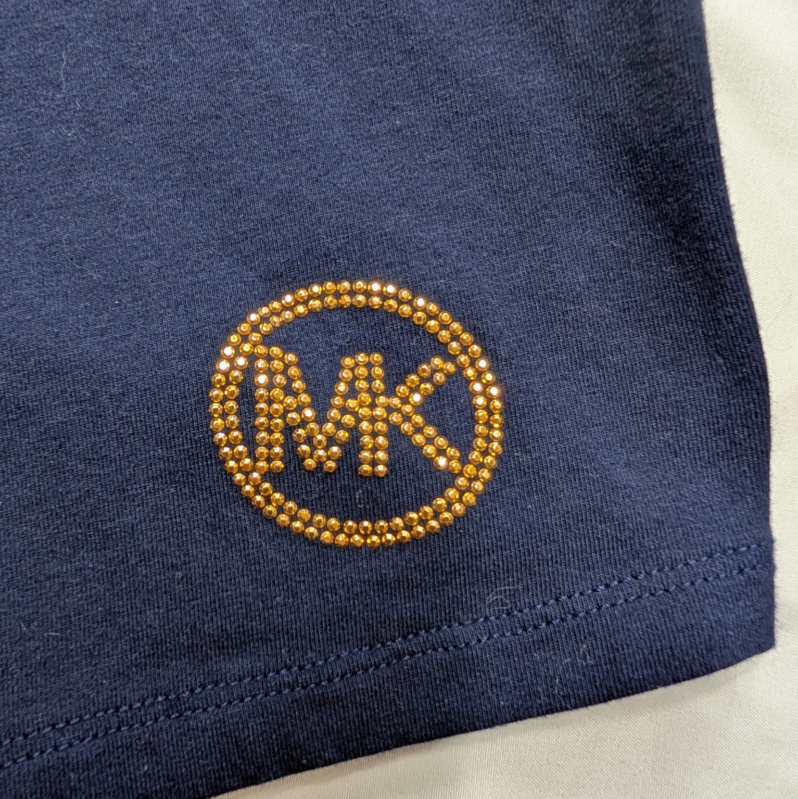 Michael Kors Navy Blue Studded Short Sleeve Sheath Dress Size M Cruise Cotton
