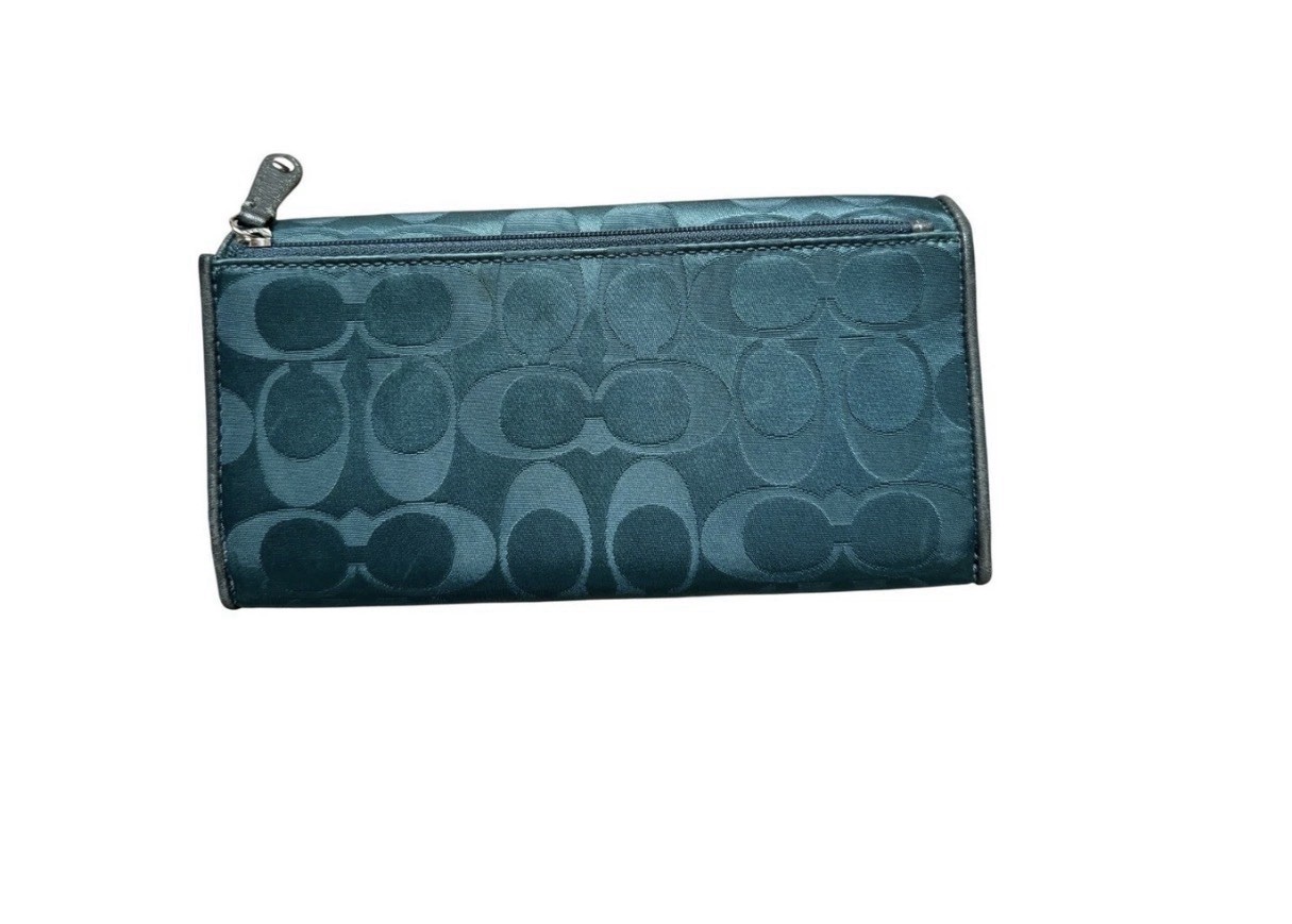 Coach Blue Signature Logo Zip-Around Wallet w/ Credit Card Slots