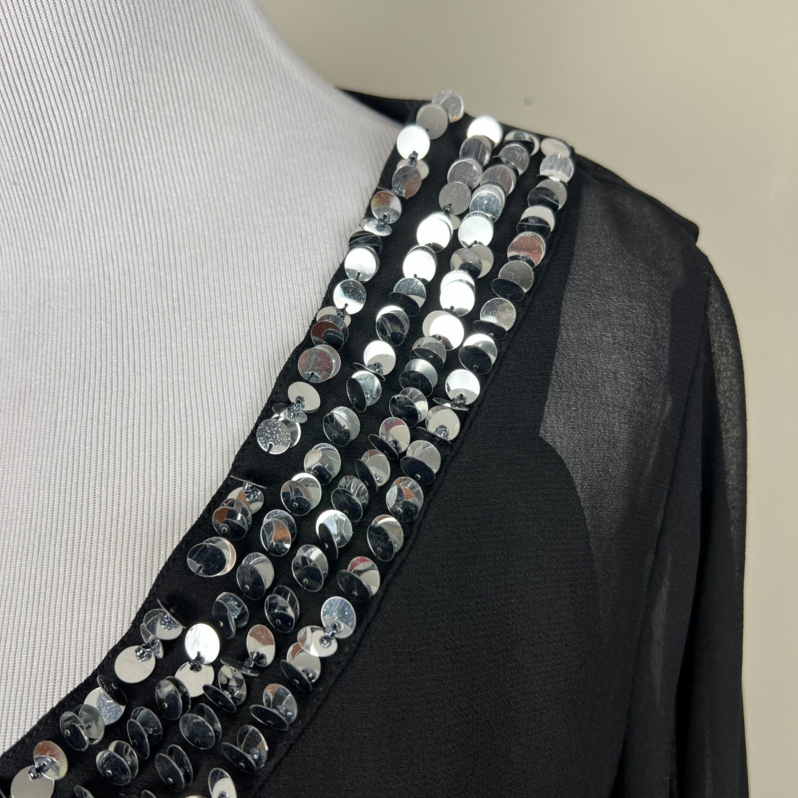 Cervelle Whimsigoth Tunic Top Womens Small Black Semi Sheer Sequin Trim Lined S