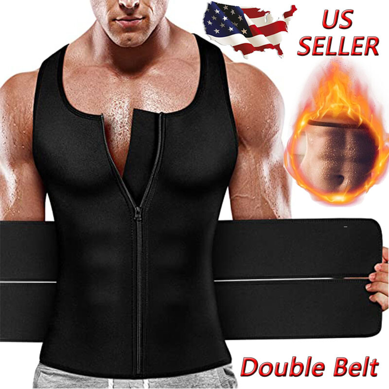 Men Sauna Suit Sweat Vest Neoprene Tank Top T-Shirt Body Shaper Waist Trainer US