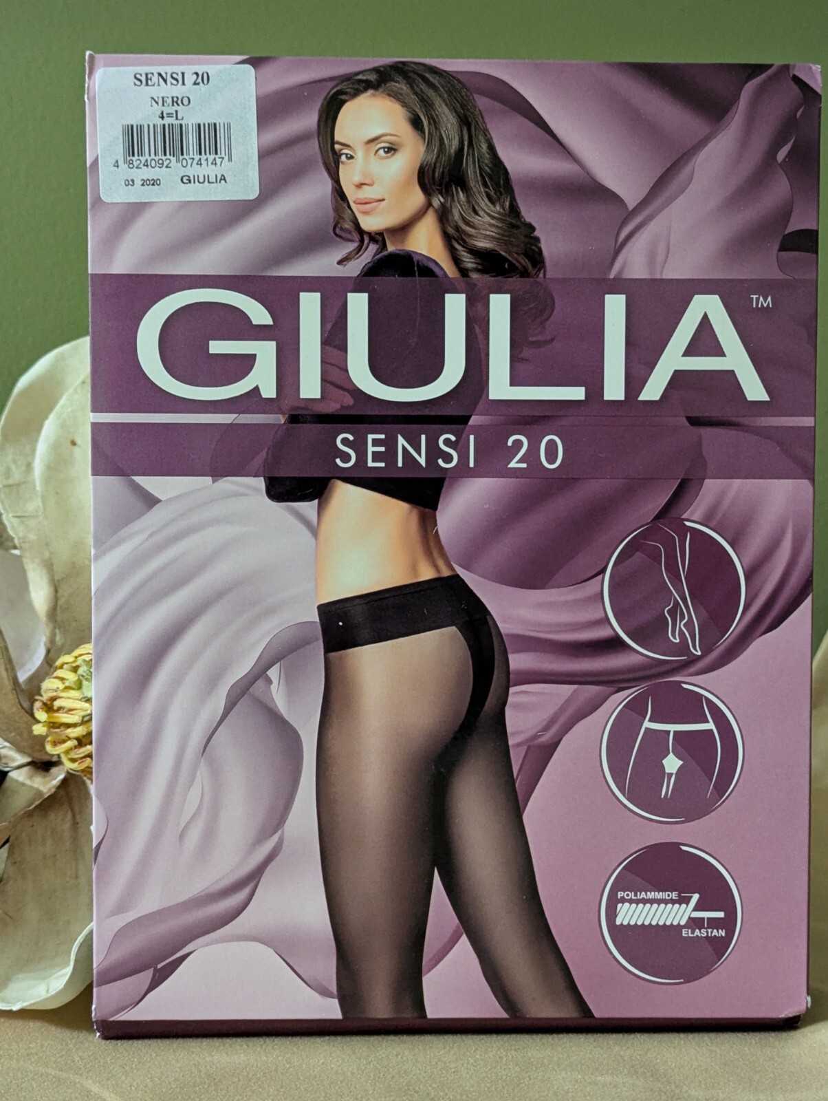 GIULIA SENSI 20 DENIER SHEER HIPSTER PANTYHOSE TIGHTS SIZE: LG BLACK